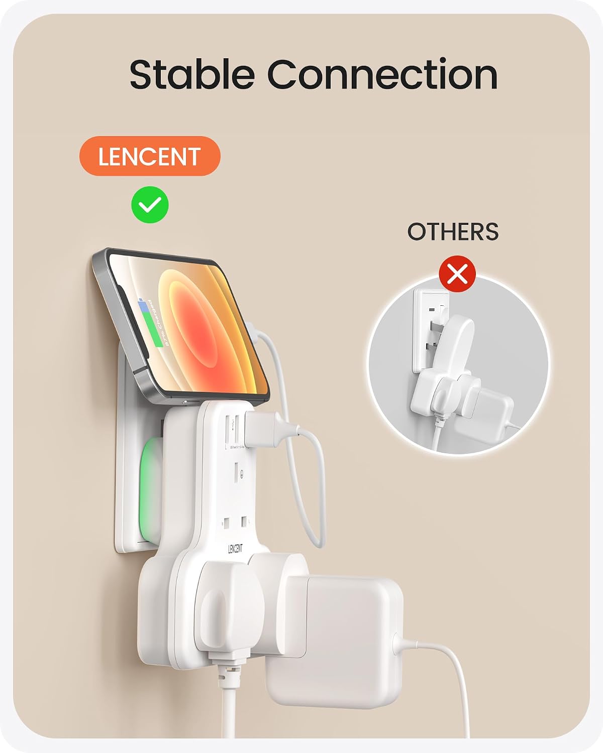 LENCENT Plug Extension Socket, 3 Way Multi Plug Socket with 3 USB Ports