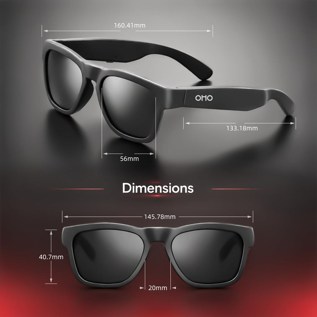 OhO Open Ear Smart Glasses, UV400 Z87.1 Lightweight Bluetooth Sunglasses