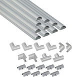D-Line 30x15mm Cable Trunking 4m Multipack, Half Round Profile, Self-Adhesive Wire Cover, Paintable Cable Management - 10x 30mm (W) x 15mm (H) x 40cm Lengths and Accessories - Aluminium-Effect
