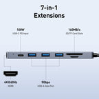 BENFEI USB-C Hub 5-in-1 with 4K HDMI, 3 USB-A 3.2 GEN2 10Gbps, 100W PD, Silicone Woven Cable, Aluminum Case, Compatible with MacBook, iPad, iPhone 15/16 Series