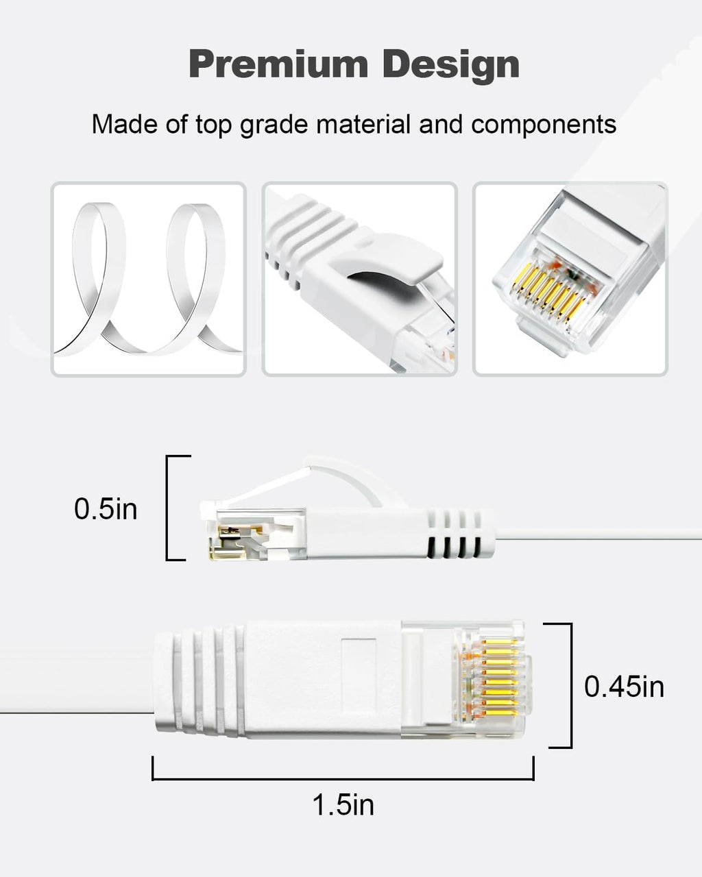 Yauhody CAT 6 Ethernet Cable 10m, Pure Copper High Speed Solid Flat CAT6