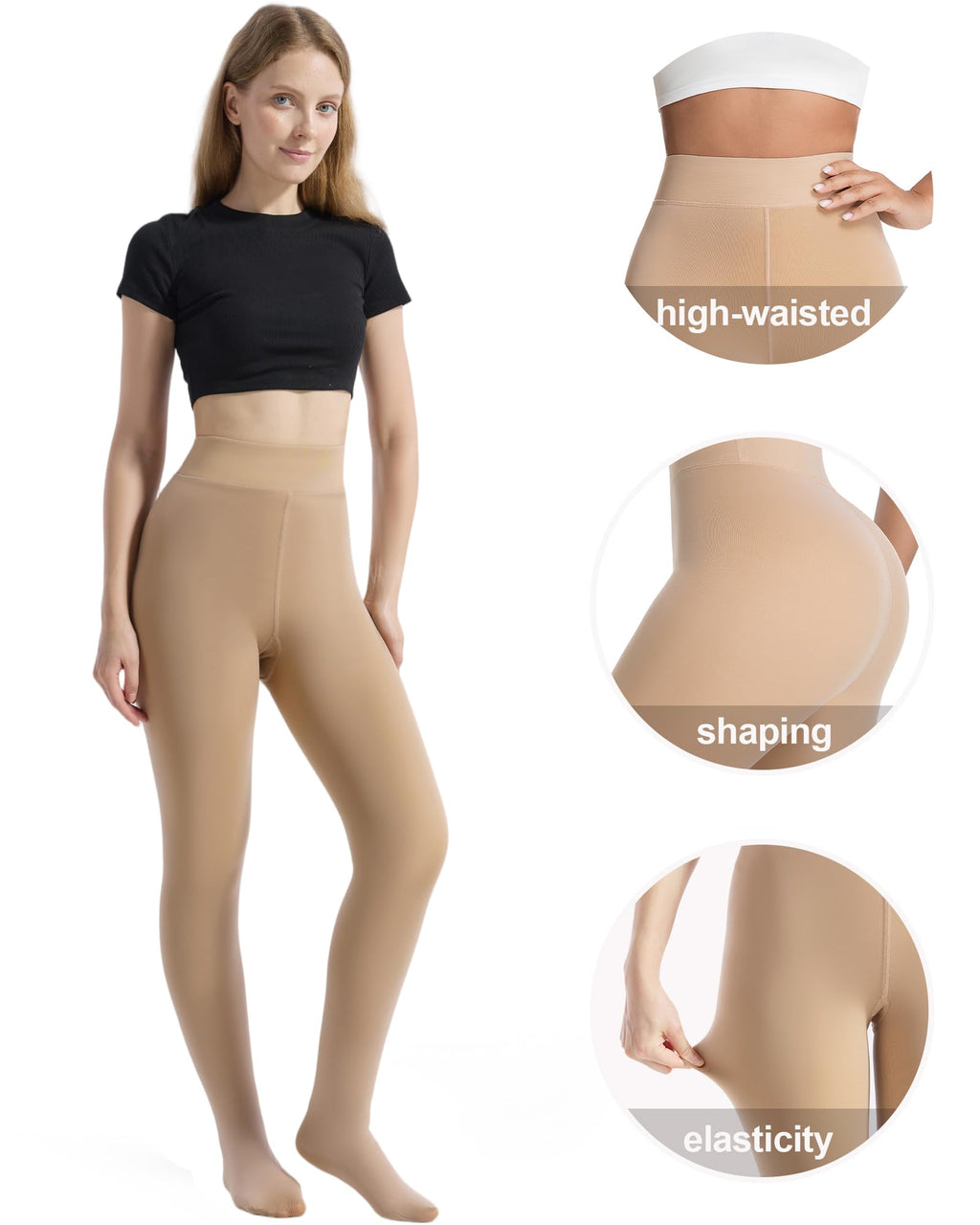 HOWIN Fleece Lined Tights Winter Thermal Tights for Women Fake Translucent