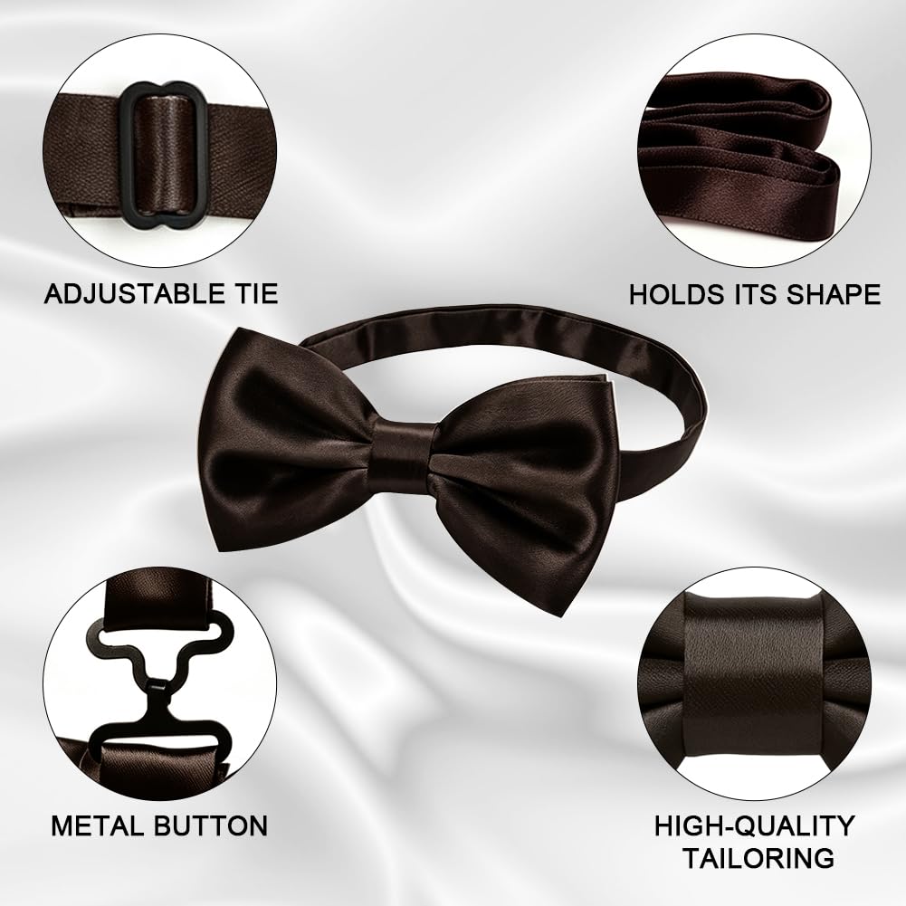 URAQT Men Pre-Tied Solid Satin Bow Tie, Adjustable Formal Bowtie