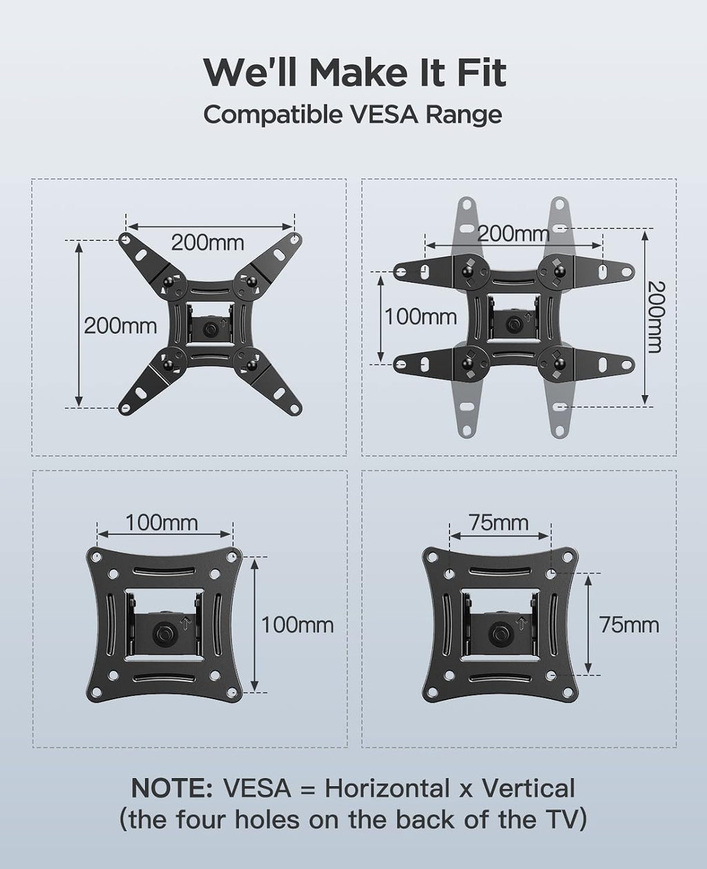 PERLESMITH TV Wall Bracket for 13-43 inch TVs, Swivel Tilt Extend Wall Mount for Flat & Curved TV up to 20kg, Max.VESA 200x200mm
