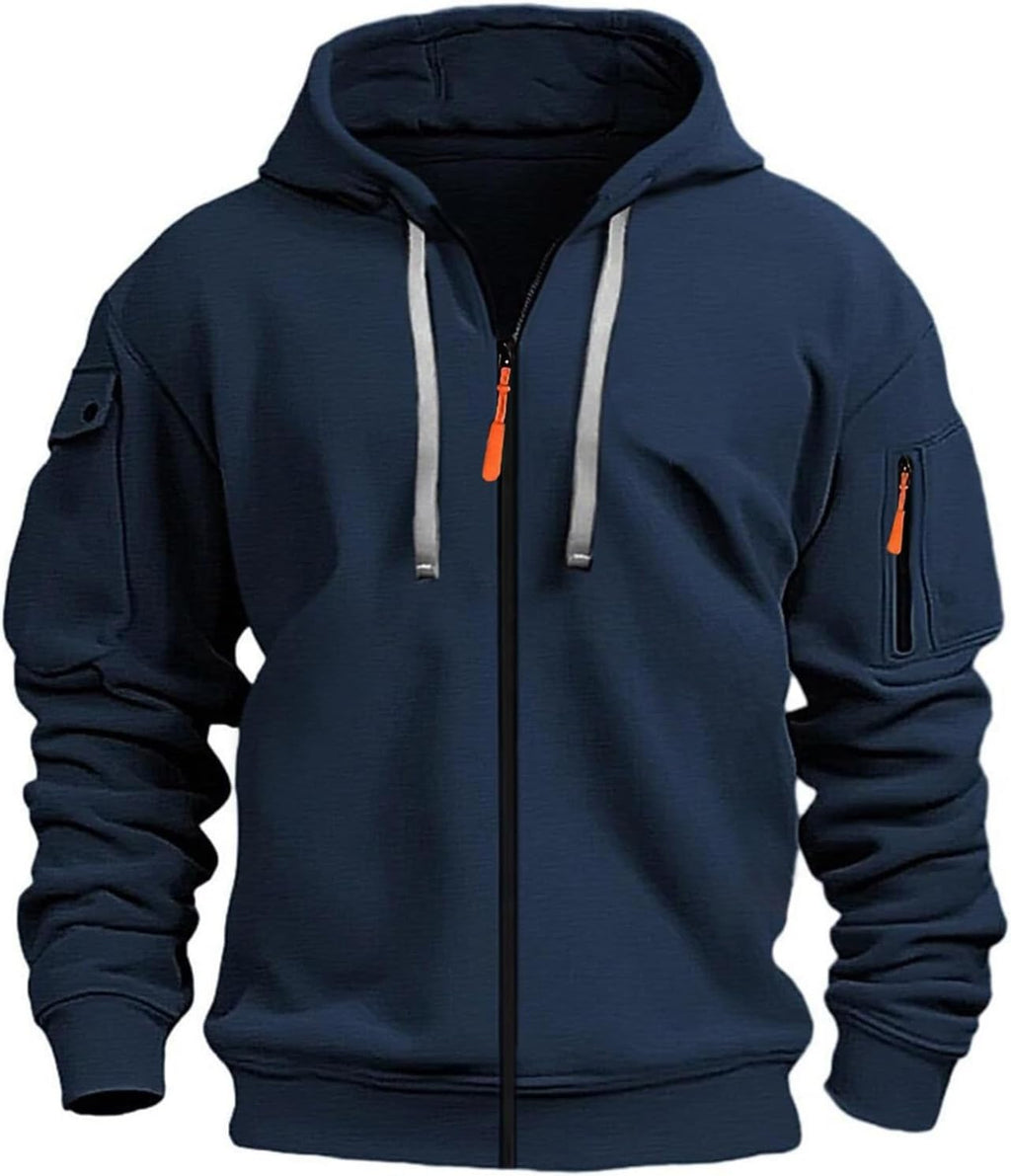 Mens Hoodie Long Sleeve Pullover Zipped with Drawstring Hood and Pocket Cuffed Shirts Hoody Fleece Slim Fit Casual Winter Oversized Hooded Sweatshirts Jacket Streetwear