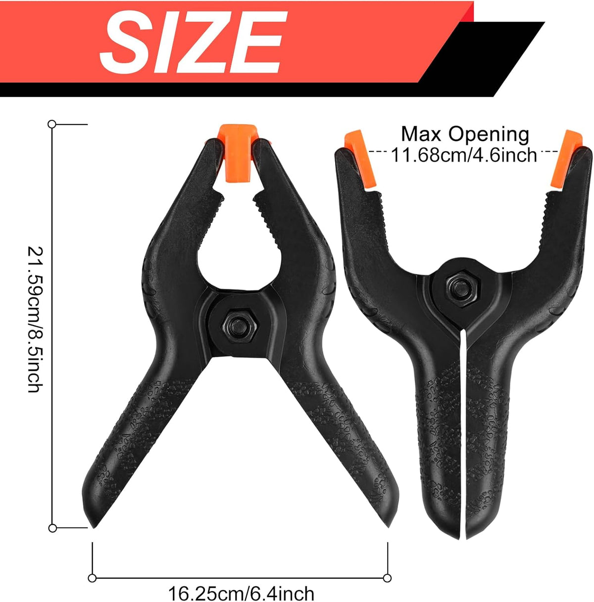 12 Pack Plastic Spring Clamps, 3.5inch Small Heavy Duty Clips for Crafts, Backdrop Stand, Woodworking, Photography Studios (Black)