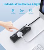 PIBEEX Extension Lead 2 Way Plug Sockets with Individual Switches Wall Mountable Power Strip 3M Extension Cable 13A Fused UK Plug 3250W