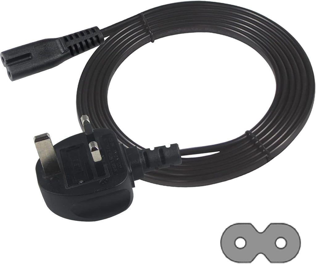 TV power cable 3M, 2 Pin Mains Power Lead Fig Figure 8 UK Power Cable, IEC320C7 to BS 1363 C7 Figure 8 Power Lead compatible with Samsung LG Philips Toshiba TV/Printer/PS4/PS3/PS5…