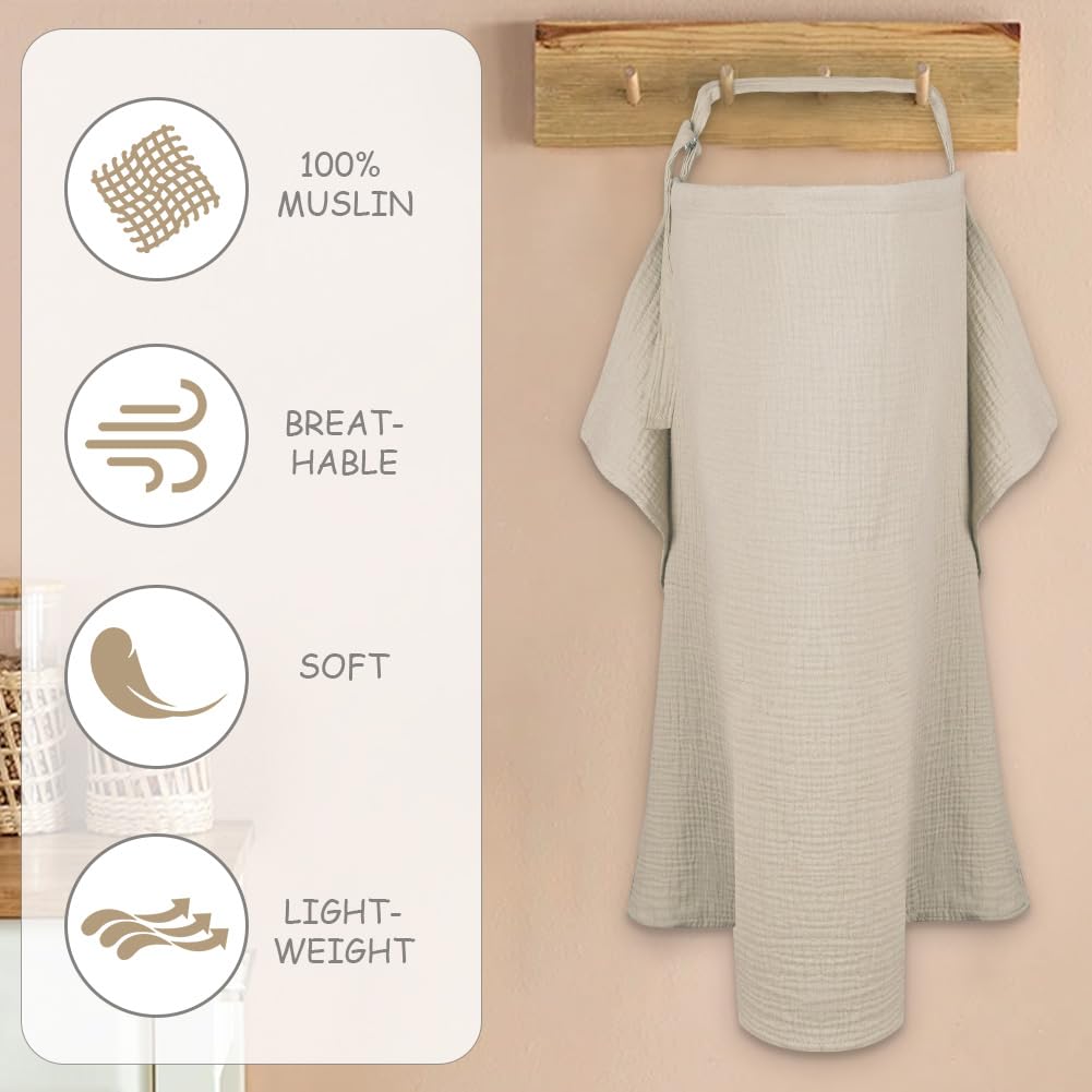 Aolso Breastfeeding Cover Nursing Cover, Muslin Cotton Soft Breathable Nursing Cover, Adjustable Strap Breast Feeding Coverall for Car Seat Blanket and Stroller Coverall (White-Bear)