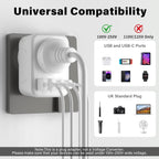 2 Pack UK To European Plug Adapter, 5 IN 1 European Travel Adaptor with 2 USB C & 2 USB A, EU Plug Adapter for Germany Spain France Turkey Greece etc (Type E/F)