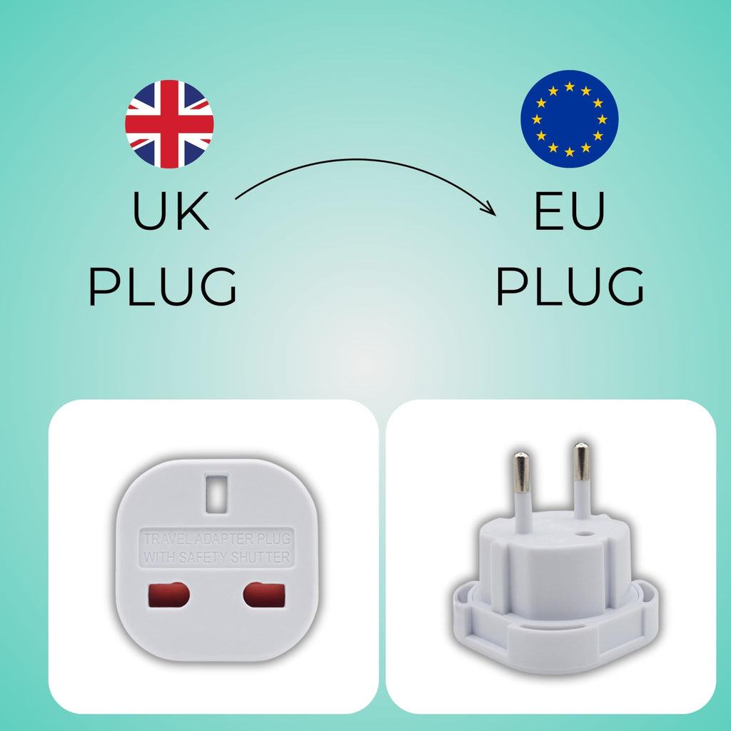 Double Dragon 2-Pack UK Electric Toothbrush & Shaver Plug Adapter | 2-Pin to 3-Pin Bathroom Converter | Supports UK EU Round & US Flat 2-Pin Plugs | 1A Fused | Compatible with Oral-B, Braun, Philips