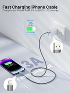 Aioneus iPhone Charger Cable 1M, MFi Certified Lightning Cable Fast iPhone Charging Cable Nylon Braided USB iPhone Charger Lead for iPhone 14 13 12 11 Pro Max XR XS X Max 8 7 6s Plus SE, iPad