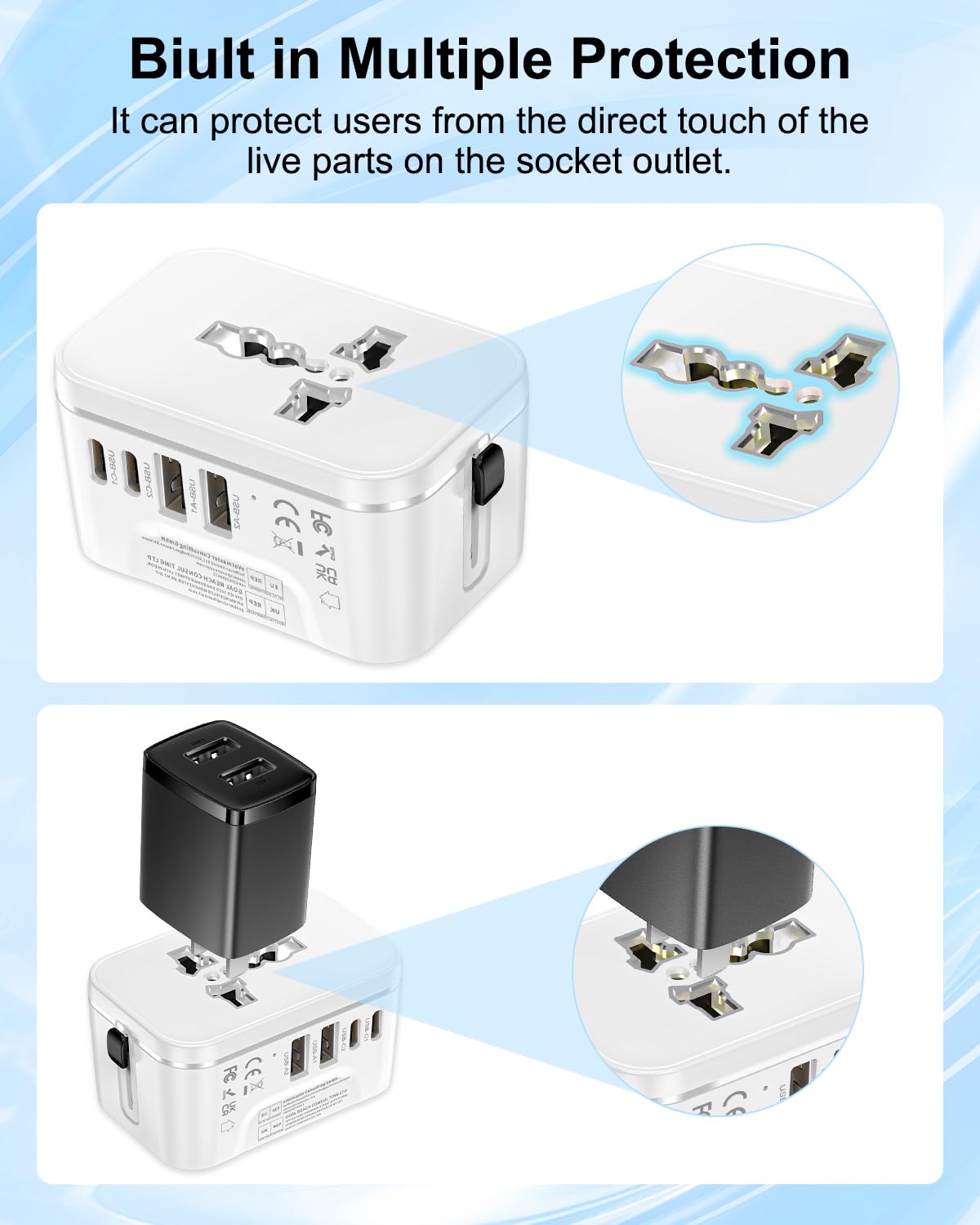 Universal Travel Adapter Worldwide with 2 USB C and 2 USB A Ports, International Travel Plug Adapter Worldwide USB Travel Adaptor All in One Universal Charger Power Adapter for European EU US UK AUS