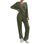 Lounge Wear Sets For Women Uk, Womens Pyjamas Set Long, Ladies Ribbed Loungewear Knit Outfits Womens Tracksuits 2 Piece Set V Neck Casual Casual Homewear