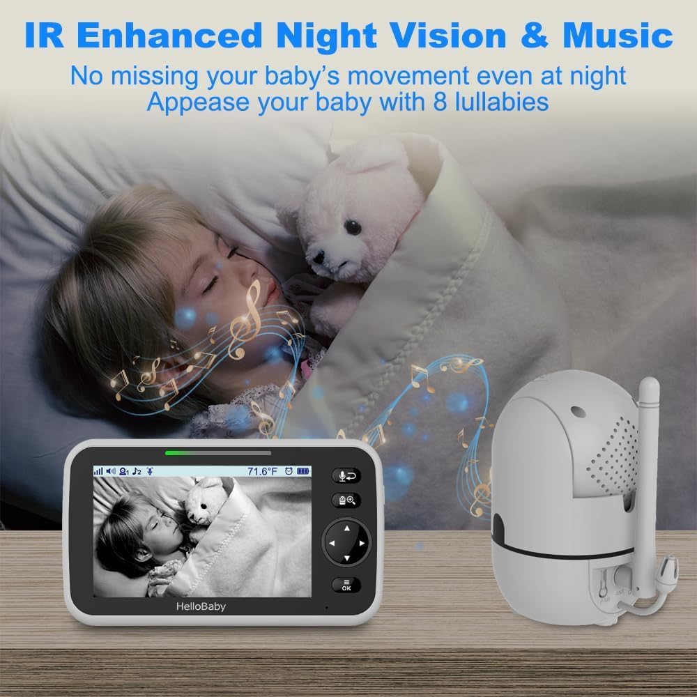 HelloBaby Baby Monitor with Camera and Audio, World First 6" Split Screen