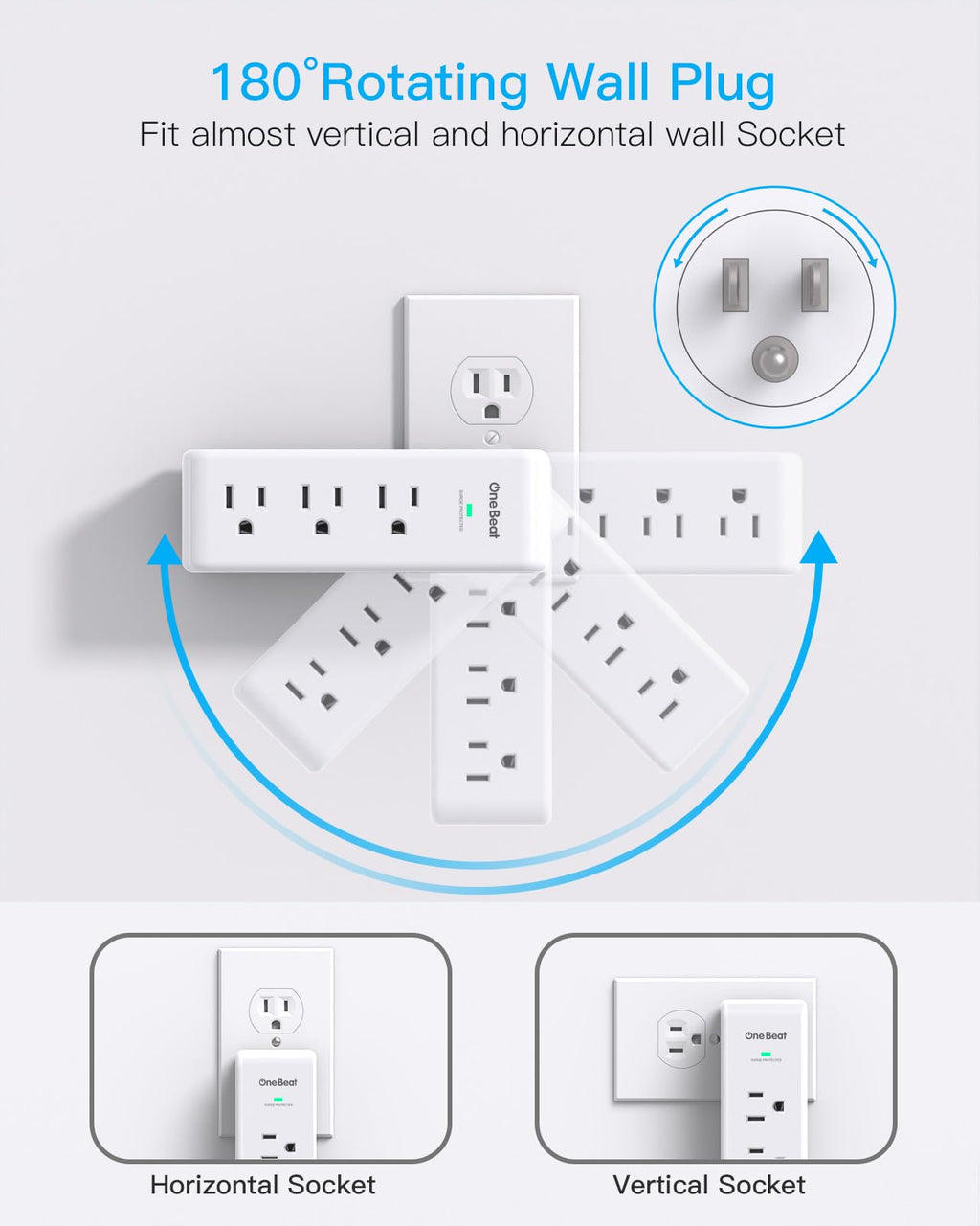 Surge Protector Outlet Extender with Rotating Plug, Multi Plug Wall Outlet