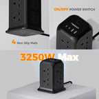 TESSAN 8 Way Tower Extension Lead 2M with 4 USB Slots (2 USB C)