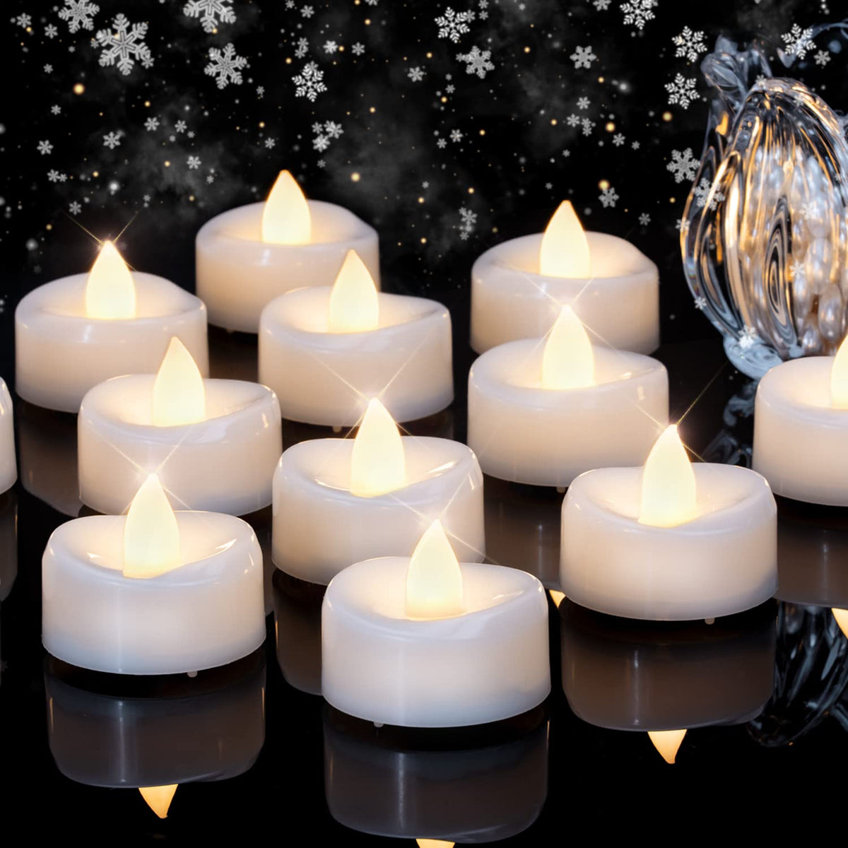 merrynights Flameless Candles, 24 Pack LED Tea Lights Candles Battery Operated, Last 200+ Hrs Flickering Tea Lights, Flameless Tealight Candles for Halloween Diwali Fall Christmas Wedding