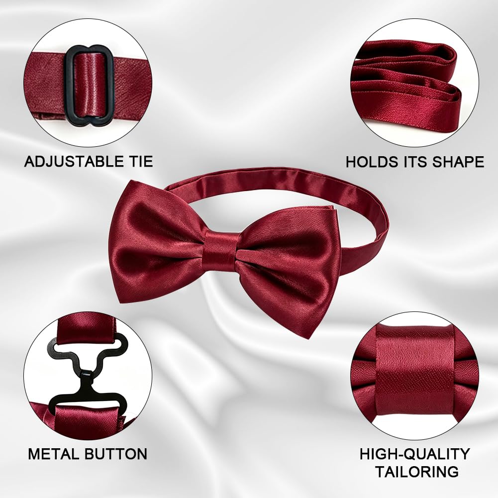 URAQT Men Pre-Tied Solid Satin Bow Tie, Adjustable Formal Bowtie