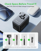 MOMAX Universal Travel Adapter 70W GaN, Travel Plug Adapter for UK/EU/AU/US