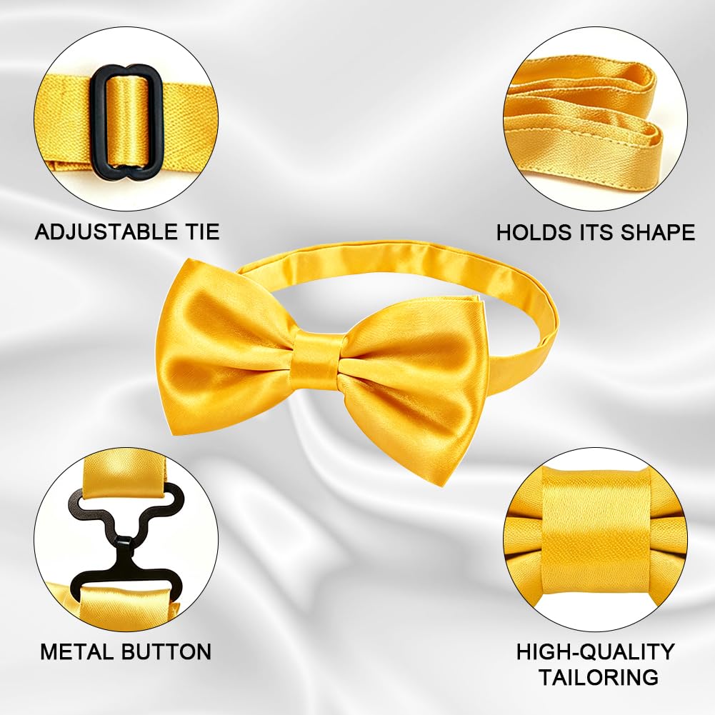 URAQT Men Pre-Tied Solid Satin Bow Tie, Adjustable Formal Bowtie