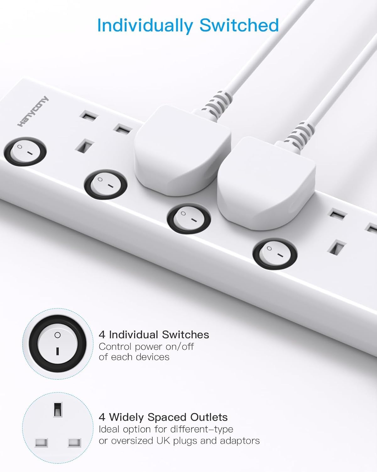 Black Extension Lead with 4 USB Slots(2 USB C), 4 Way Plug Extension Socket