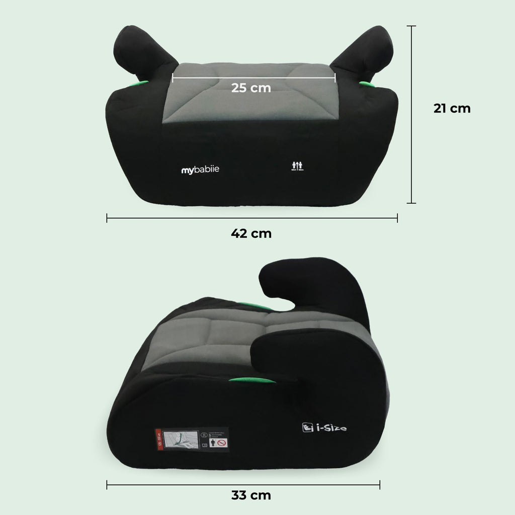 My Babiie MBCSB10 Booster Car Seat - Lightweight at 1kg, Approx. 6-12 Years (125-150cm, 22-36kg), R129, i-Size Backless Child Car Seat, Group 3, Compact, Portable, Ideal for Travel - Black