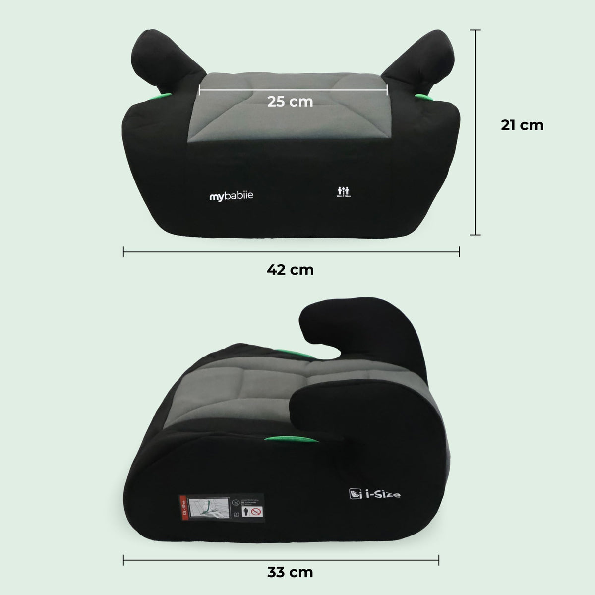 My Babiie MBCSB10 Booster Car Seat - Lightweight at 1kg, Approx. 6-12 Years (125-150cm, 22-36kg), R129, i-Size Backless Child Car Seat, Group 3, Compact, Portable, Ideal for Travel - Black