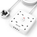 3M 4 Way Extension Lead with 4 USB Slots (1 USB-C + 3 USB-A), Mscien White Wall-Mounted Extension Socket with Switch and LED Indicator for Living Room, Bedroom, Kitchen, Office