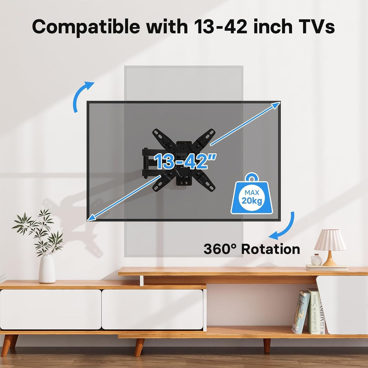 BONTEC TV Wall Bracket for 13-42 Inch TVs, Full Motion TV Wall Mount, 20 kg