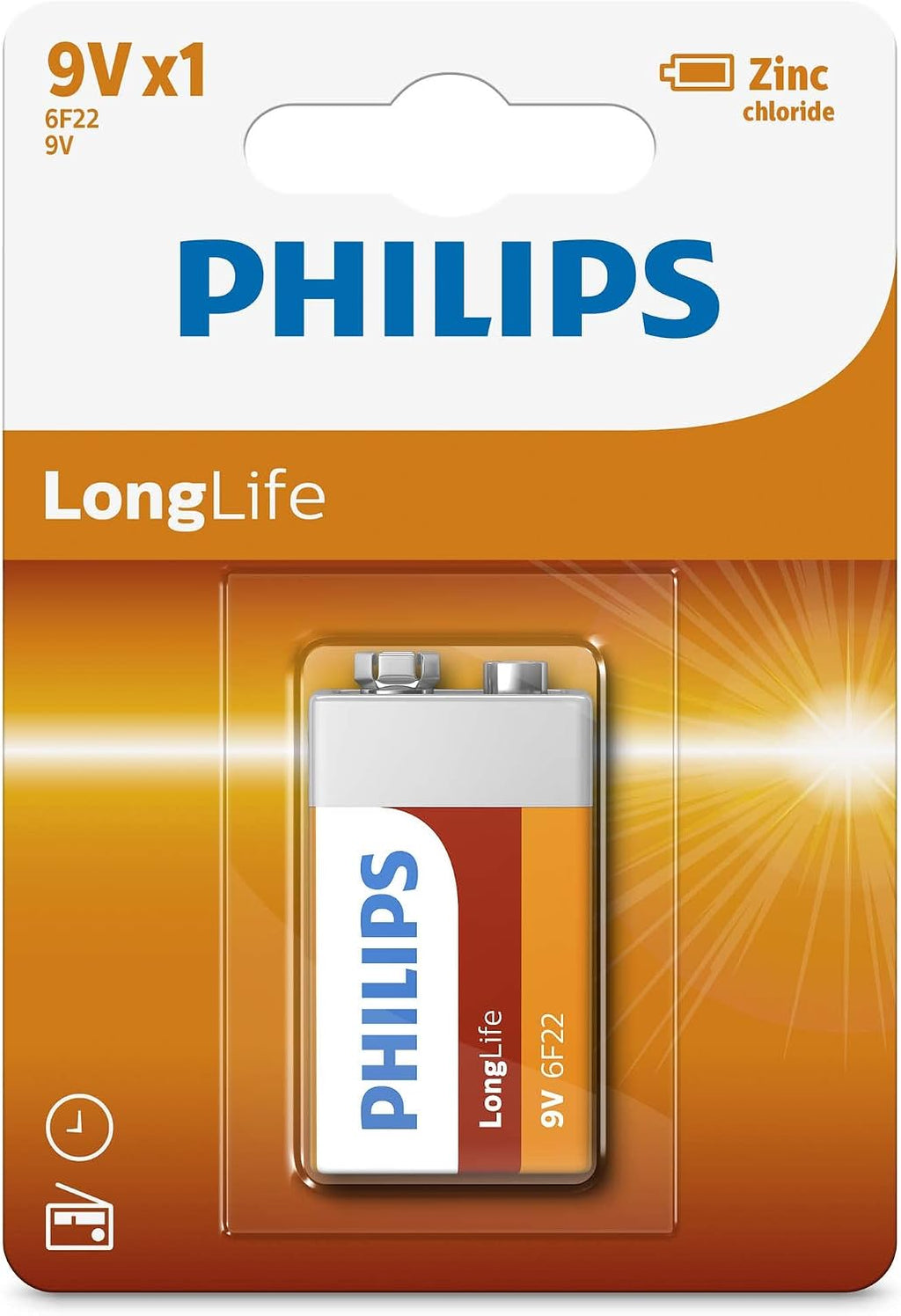 PHILIPS 9V Zinc Battery - 6F22 - Shelf Life up to 5 Years