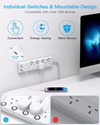 Black Extension Lead with 4 USB Slots(2 USB C), 4 Way Plug Extension Socket