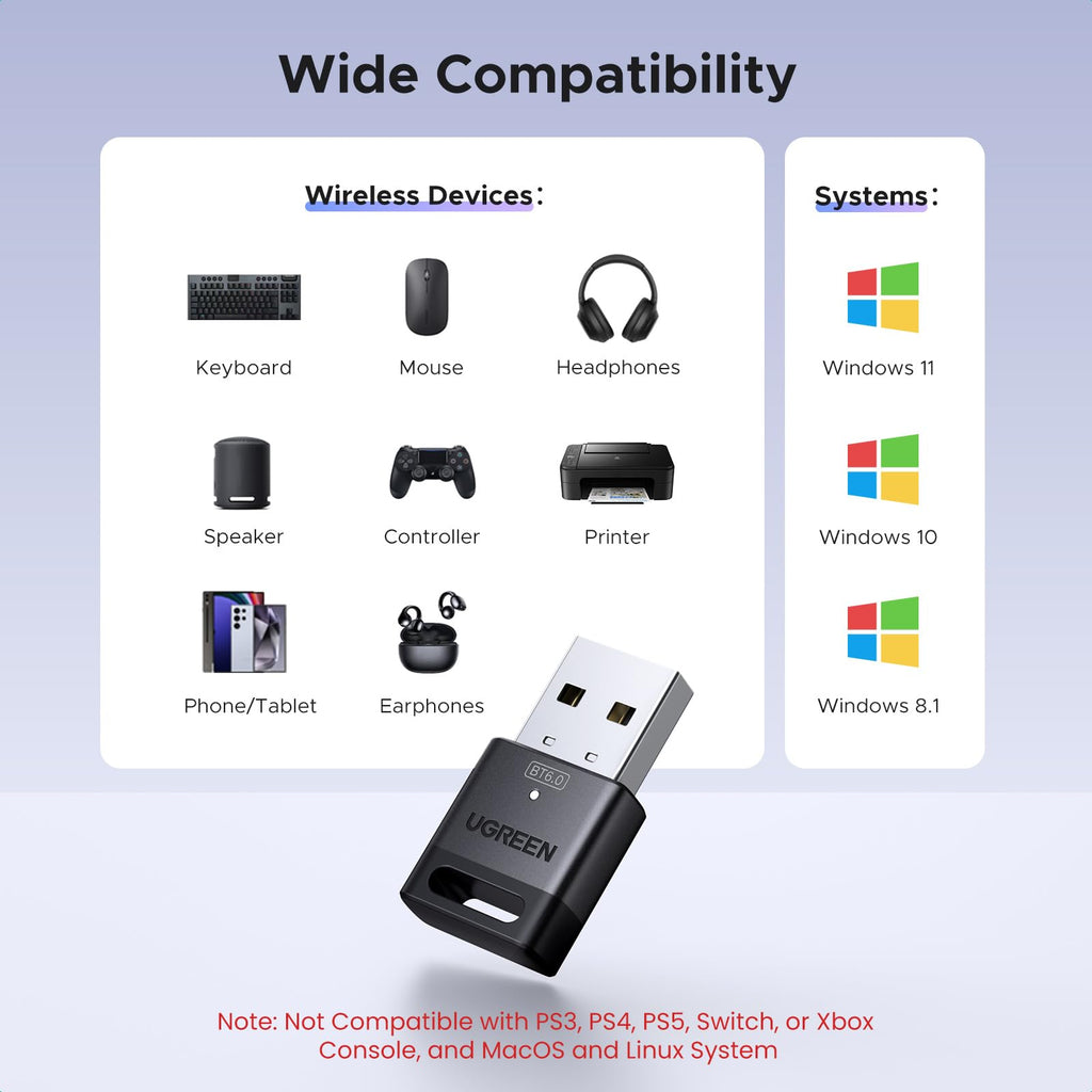 UGREEN Bluetooth 5.4 Adapter, USB Bluetooth Dongle for PC, Plug & Play