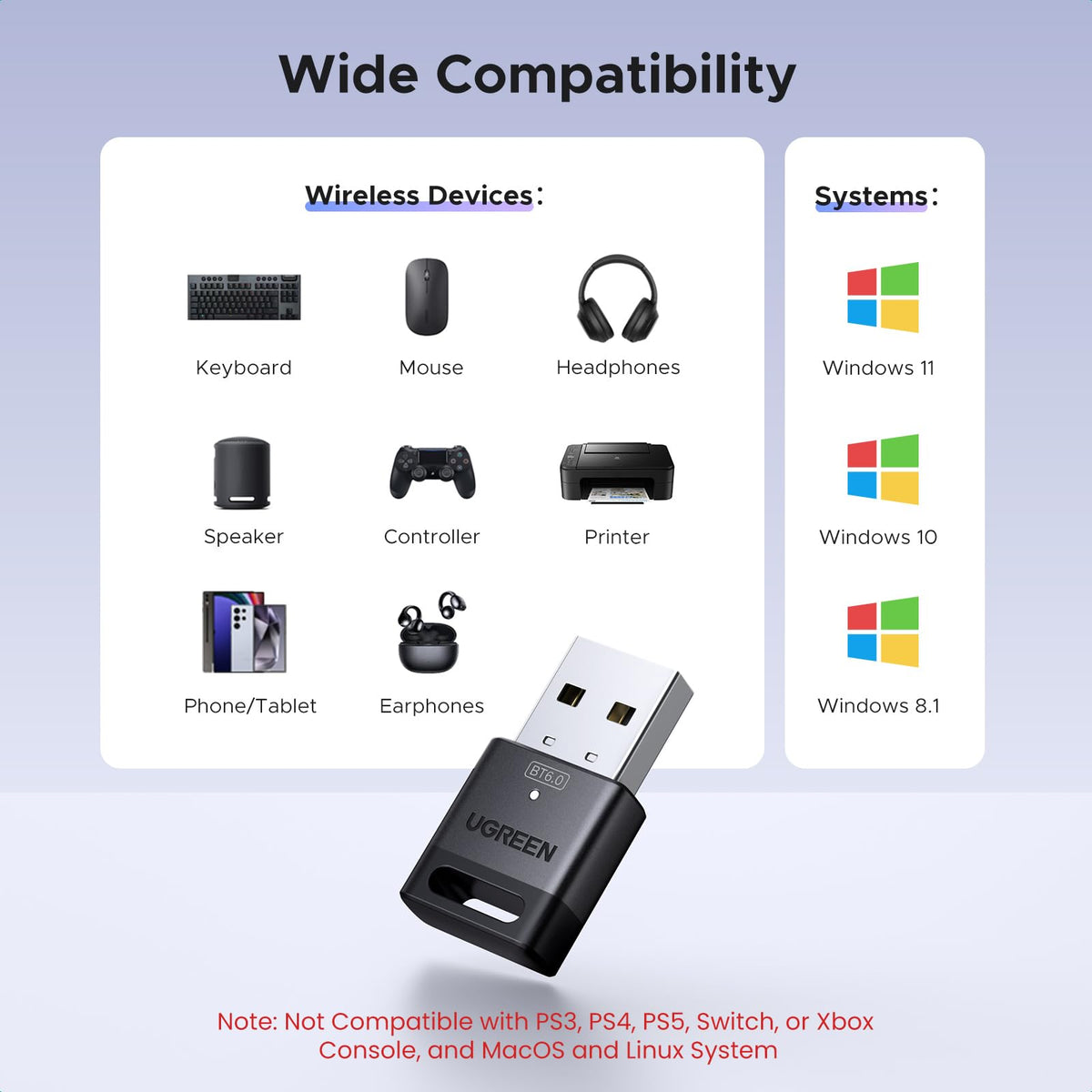 UGREEN Bluetooth 5.4 Adapter, USB Bluetooth Dongle for PC, Plug & Play