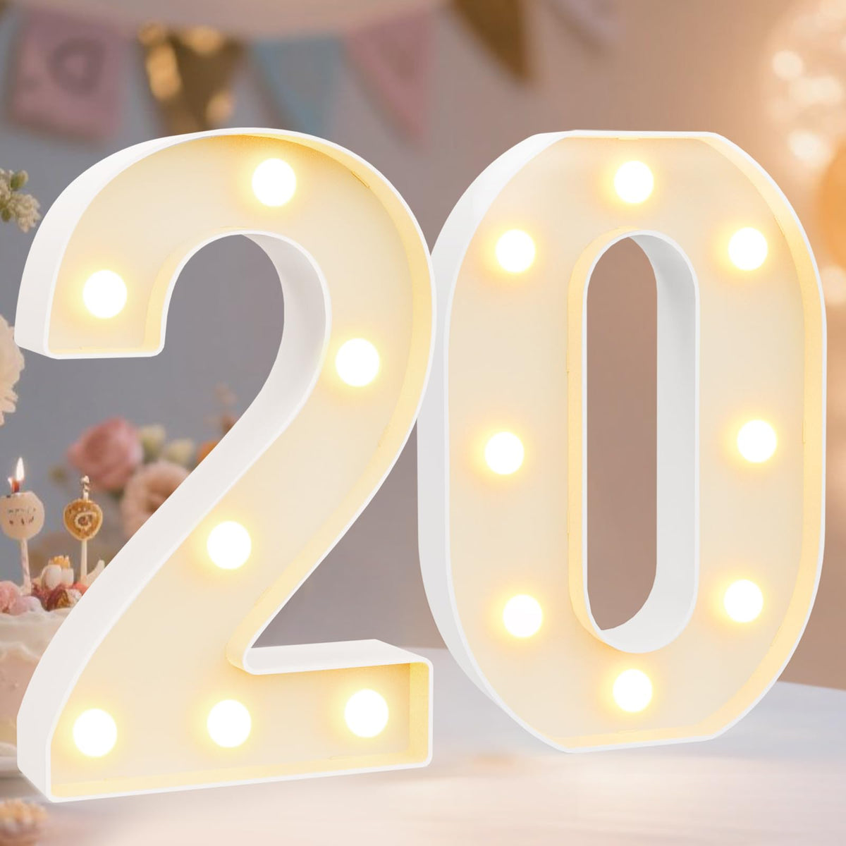 Pooqla 2.4FT Light Up Numbers, Marquee Numbers 2.4 Feet Tall Party Decor for Her Him, Mosaic Big Sign for 7th 17th 70th Birthday Anniversary Decoration Backdrop, Large Pre-Cut Frame Number 7