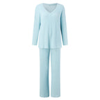 Lounge Wear Sets For Women Uk, Womens Pyjamas Set Long, Ladies Ribbed Loungewear Knit Outfits Womens Tracksuits 2 Piece Set V Neck Casual Casual Homewear
