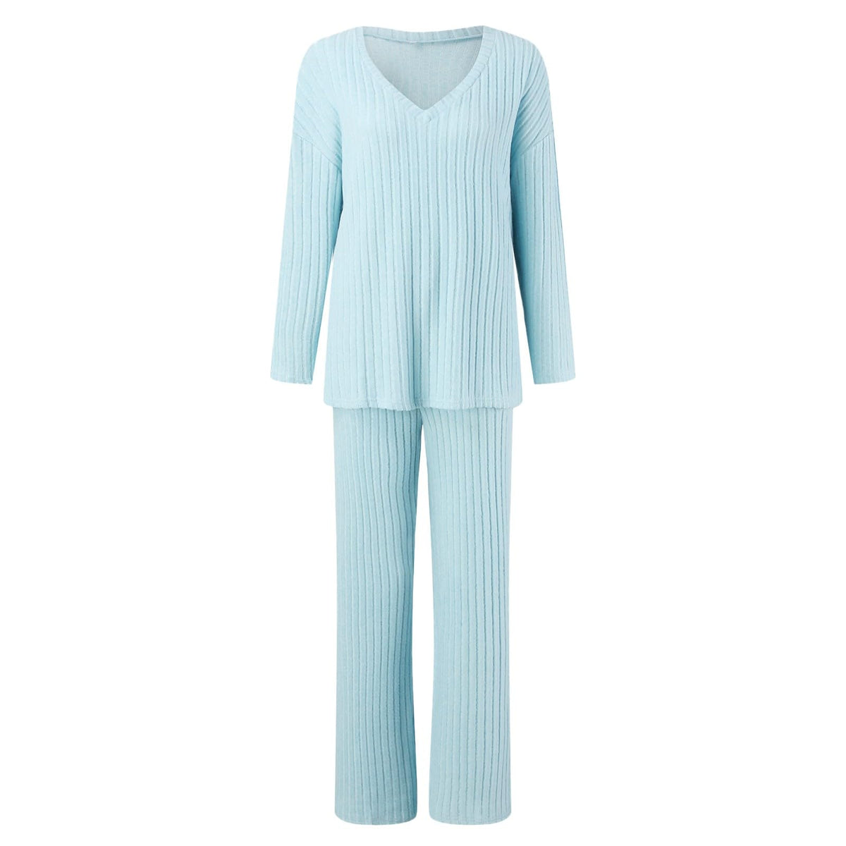 Lounge Wear Sets For Women Uk, Womens Pyjamas Set Long, Ladies Ribbed Loungewear Knit Outfits Womens Tracksuits 2 Piece Set V Neck Casual Casual Homewear