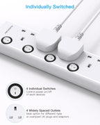 Black Extension Lead with 4 USB Slots(2 USB C), 4 Way Plug Extension Socket