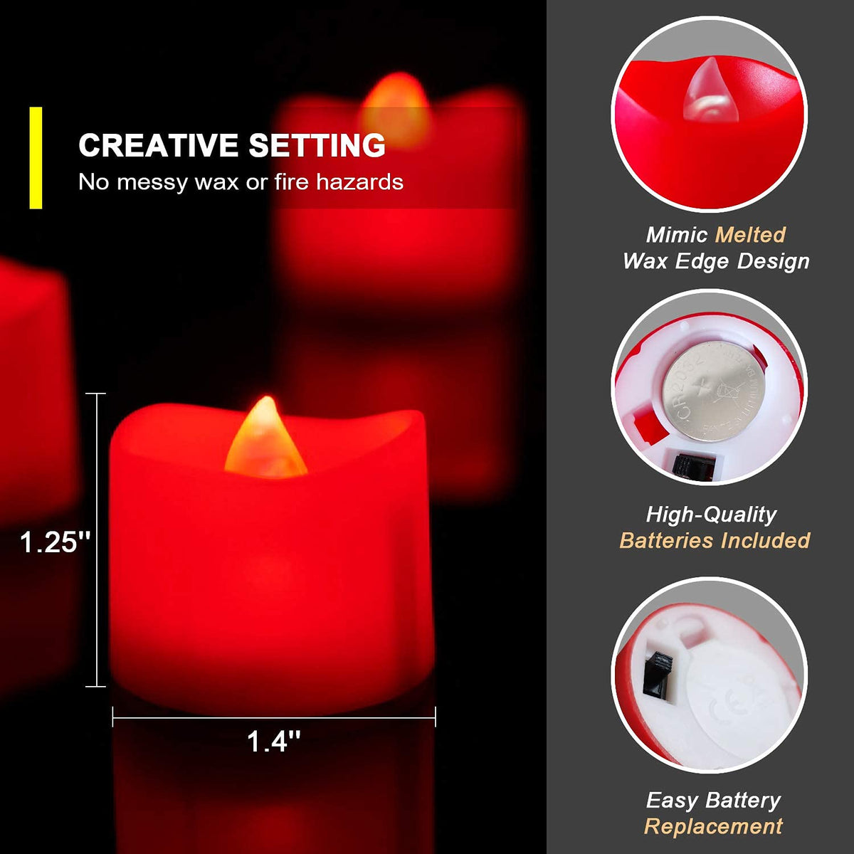Homemory 24-Pack Flameless Tea Lights Candles Battery Operated, 200+ Hours
