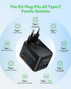 MOMAX Universal Travel Adapter 70W GaN, Travel Plug Adapter for UK/EU/AU/US