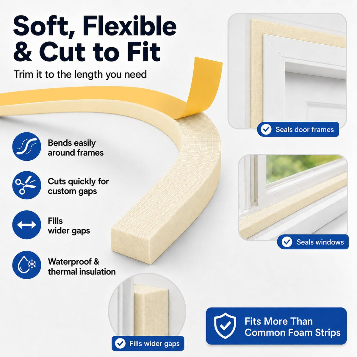 EVA Weather Stripping Foam Insulation Tape with Adhesive Foam Door Seal Weather Strip for Door Frame/Window/Gaps/Insulation/Buffer