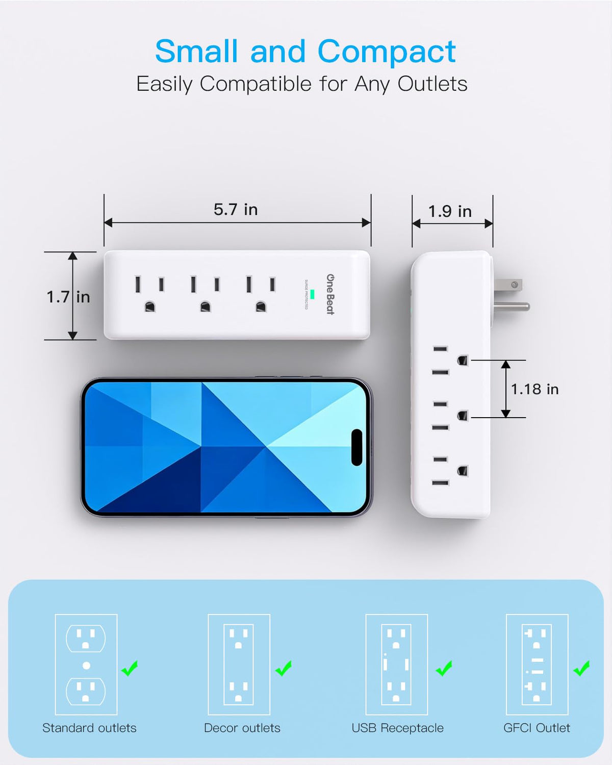 Surge Protector Outlet Extender with Rotating Plug, Multi Plug Wall Outlet