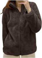 Fleece Winter Jackets for Women UK Fashion Warm Soft Fluffy Coats Causal Solid Color Long Sleeve Full Zip Jacket Elegant Callor Lapel Cardigans Ladies Teddy Fleece Outwear Gifts for Daily Holiday