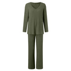 Lounge Wear Sets For Women Uk, Womens Pyjamas Set Long, Ladies Ribbed Loungewear Knit Outfits Womens Tracksuits 2 Piece Set V Neck Casual Casual Homewear