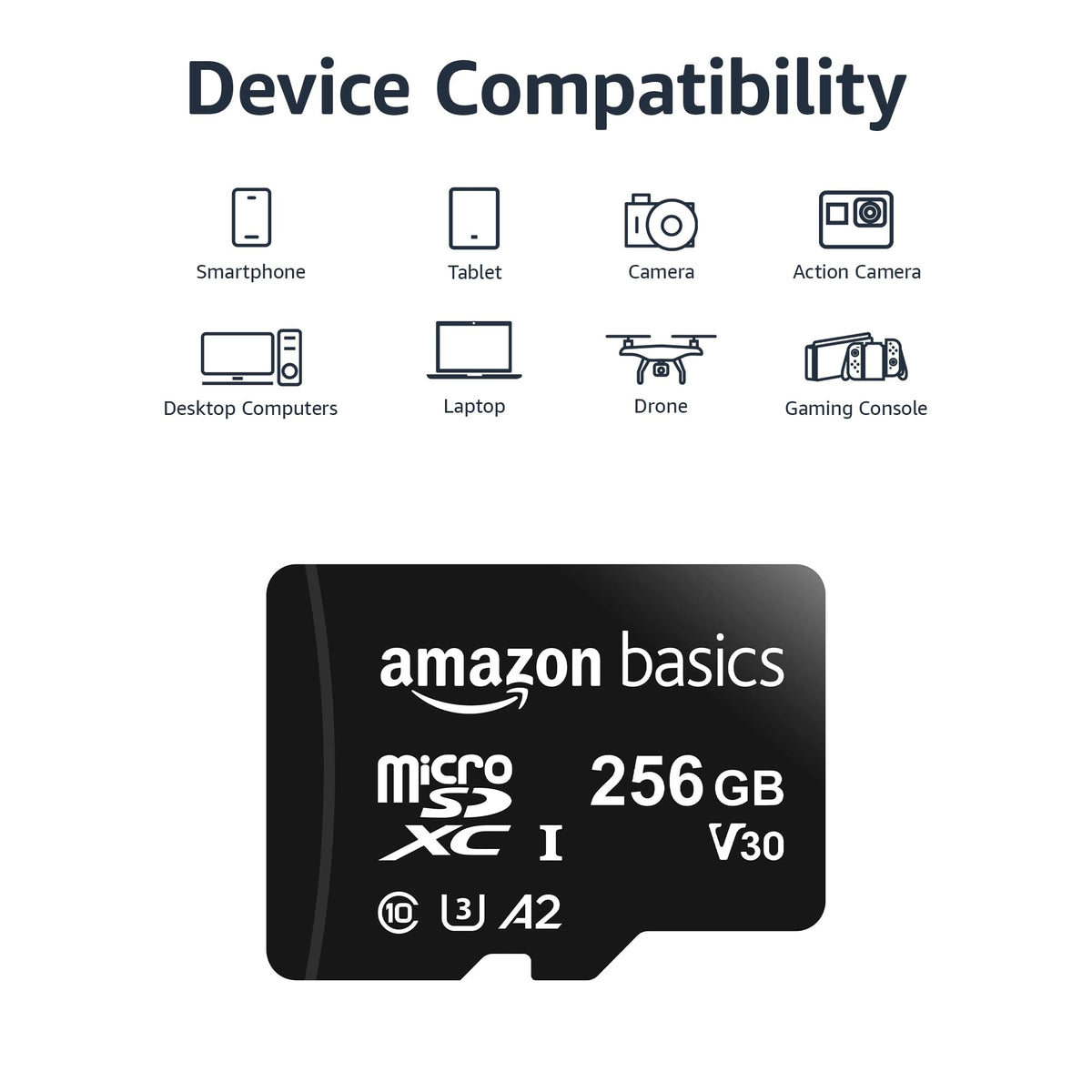 Amazon Basics microSDXC Memory Card, 64GB, A2, U3, 100MB/s Read Speed, Black, 2-Pack