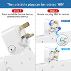 Plug Extension Socket, 4 Way Plug Adapter with 180 Degree Rotating UK Plug, 13A Fused Multi Plug Adaptor with 4 Independent Switches, Wall Socket Extension for Home Office Kitchen