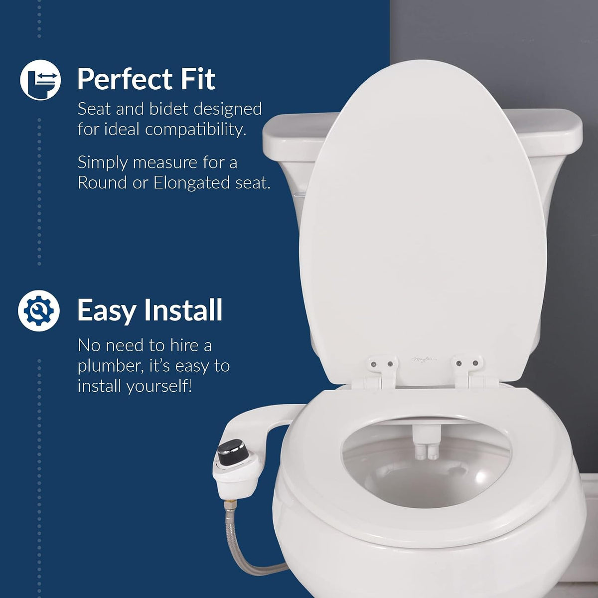 Mayfair Cassel slow close toilet seat, easy clean non-slip premium wood seat, install, made in USA, elongated, white