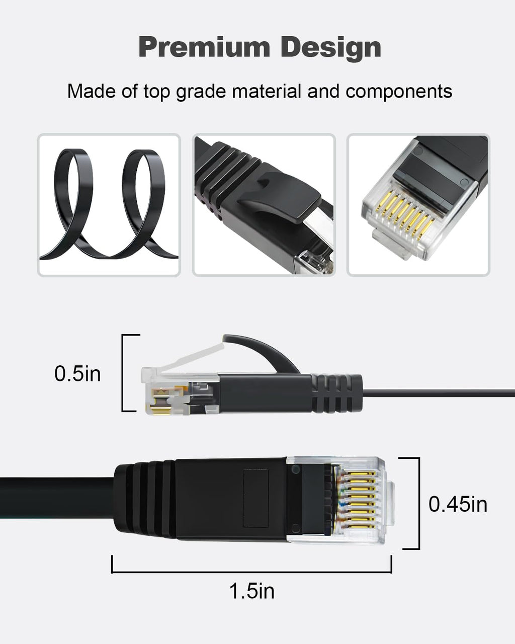 Yauhody CAT 6 Ethernet Cable 10m, Pure Copper High Speed Solid Flat CAT6