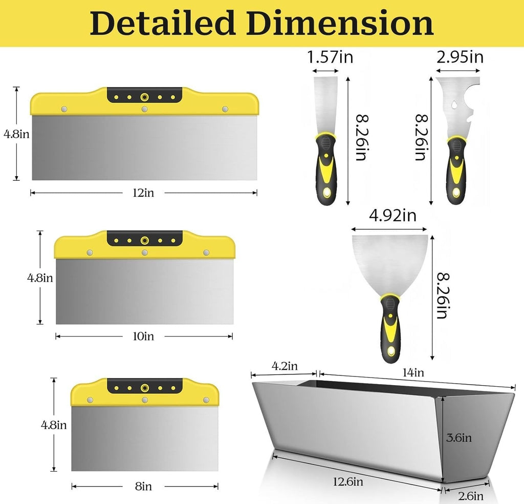 suokoun Paint Wallpaper Scraper Set, 2'', 4'', 6'', 8'' Stainless Steel Paint Scraper Set with Soft Handle, Plastering Tools for Drywall(4 Pack)