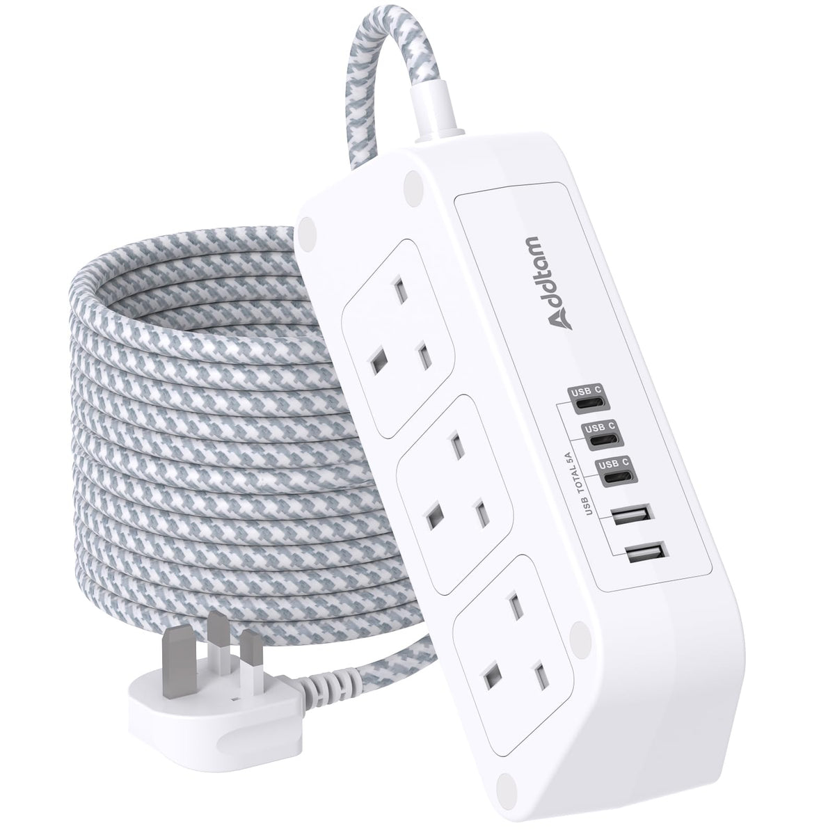 Extension Lead with USB Slots, 6 Way Outlets 5 USB (5A, 3 USB- C Port),1.6M